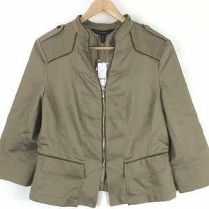 WHBM Womens 14 Cropped Military Jacket Brown